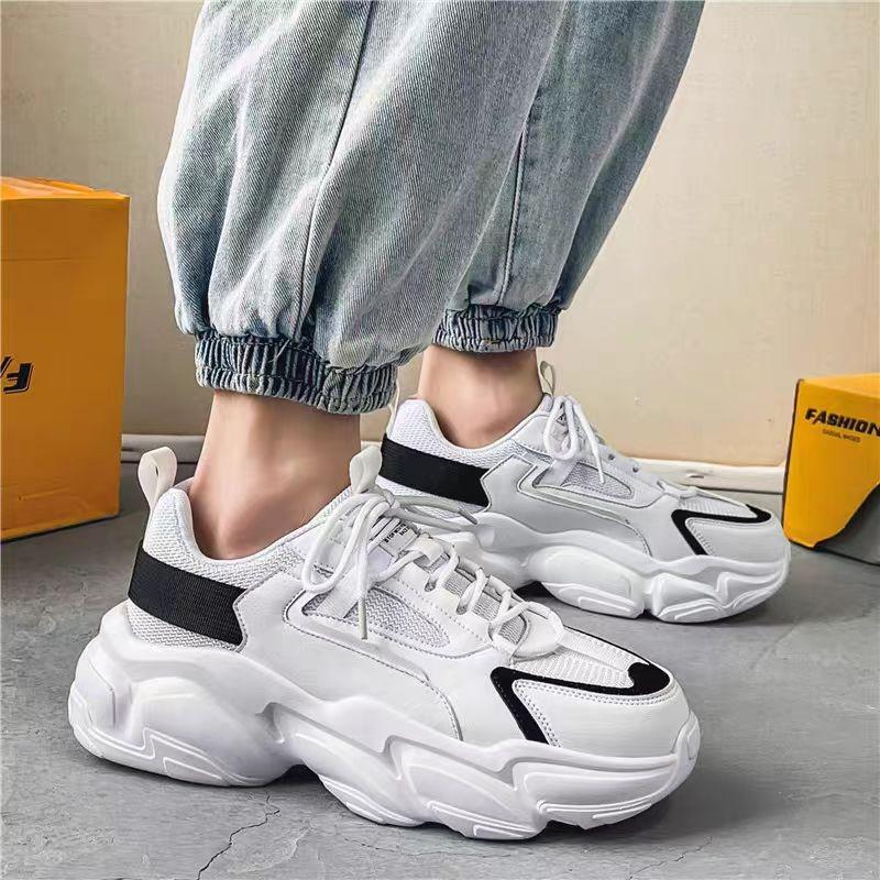 Summer Breathable Men's Shoes New Spring Sports White Shoes Mesh Casual Outdoor Little White Dad Mesh Shoes Platform Trendy Shoes