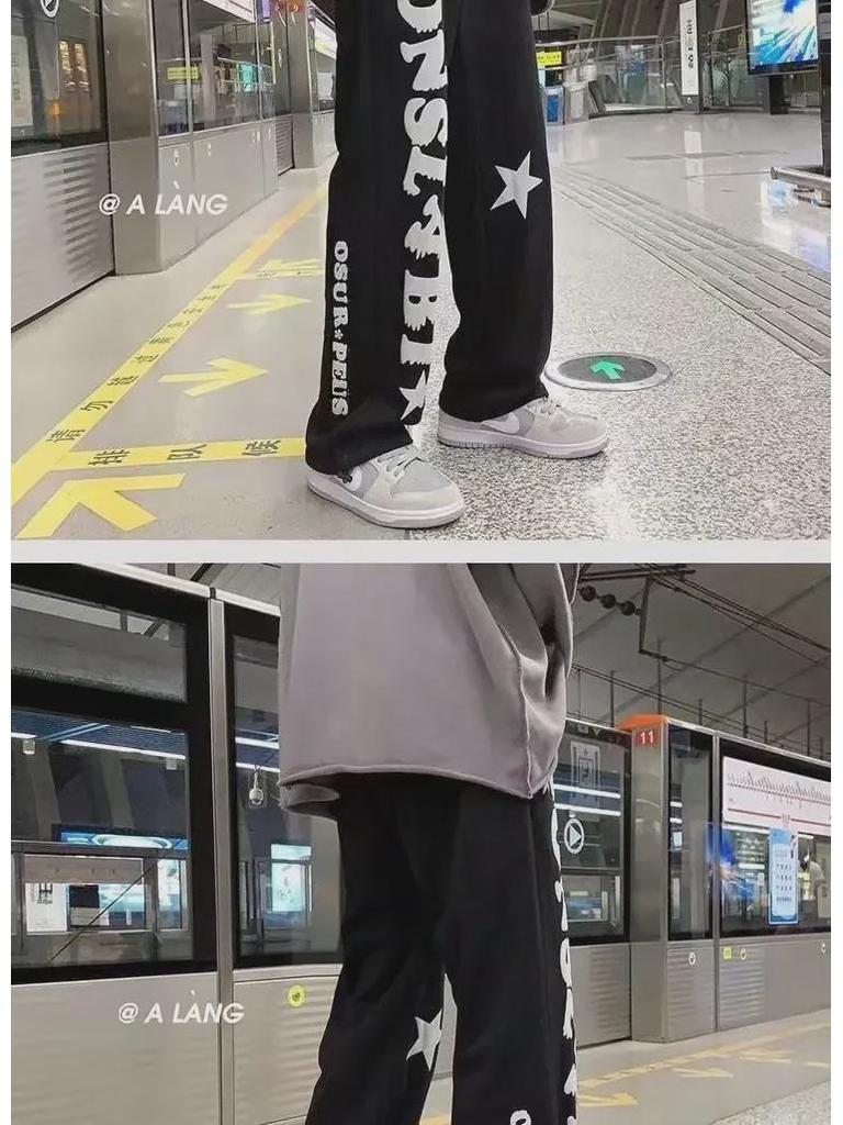 Мужские повседневные прямые брюки в корейском стиле с буквенным принтом в стиле хип-хоп на весну и осень