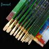 6 Pcs Set Pig Bristle Green Long Birch Wood Rod Oil Painting Brush Hazelnut Shaped Hard Hair Acrylic Acid Brush Art Supplies