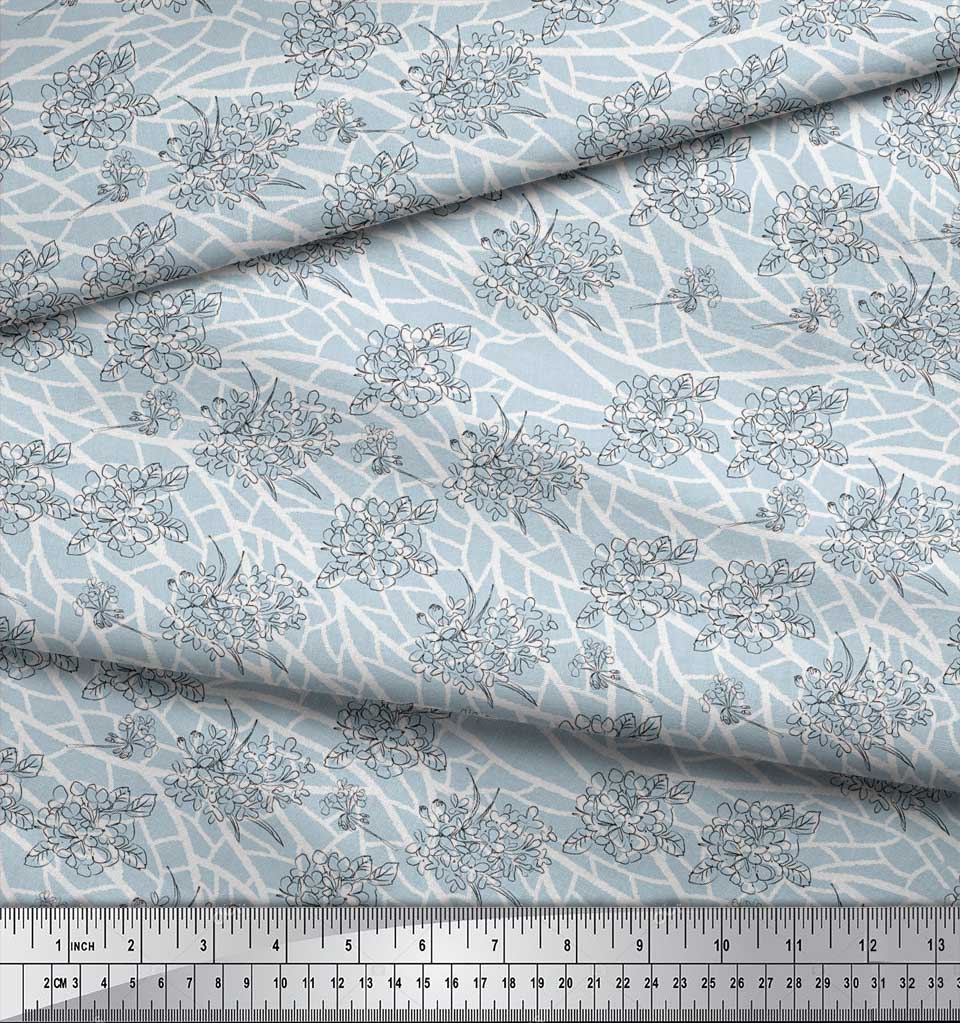 Soimoi Синяя полиэстеровая креповая ткань, черная ткань с цветочным принтом, на метр 42 дюйма