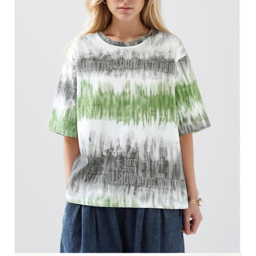 Dimanaf 2024 футболка больших размеров женские топы свободные хлопковые летние футболки с короткими рукавами и круглым вырезом 4XL