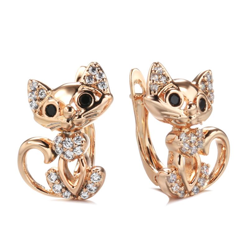 1 Pair Golden Color Cute Cat Earrings for Women Micro Wax Inlay Zircon Earring Fashion Birthday Party Girl Jewelry