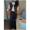 Spring Autumn Layered Fogn Style Cardigan Top Corduroy Vest for Women Versatile