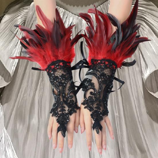 Yousheng, 1 шт., сексуальные кружевные длинные перчатки из искусственного пера, готические сетчатые рукава, варежки с вышивкой для Хэллоуина, женские сценические аксессуары