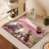 1 шт. резиновый коврик для сушки с рисунком кошки и птицы для кофейни, ресторана, кухни, ковра, посуды, прочного диатомового грязевого коврика для стола, коврика для домашних животных, кофейной посуды