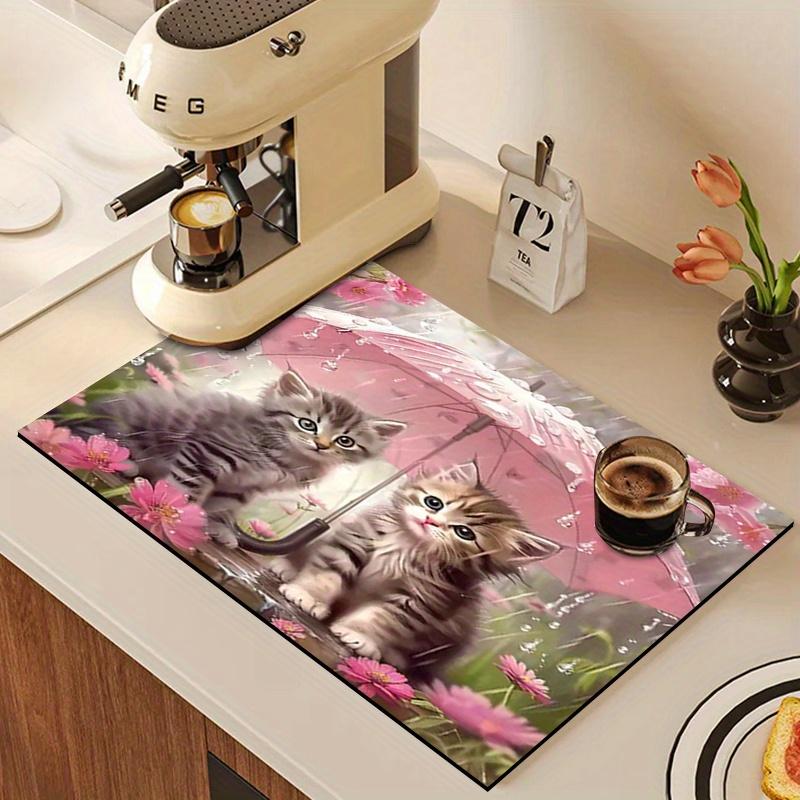1 шт. резиновый коврик для сушки с рисунком кошки и птицы для кофейни, ресторана, кухни, ковра, посуды, прочного диатомового грязевого коврика для стола, коврика для домашних животных, кофейной посуды