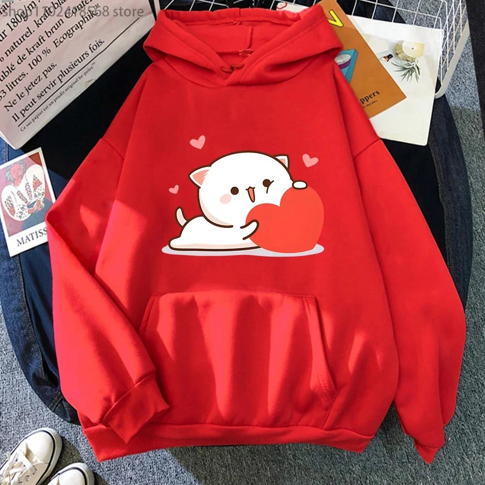 Kawaii Peach Cat Hoodies Cartoon Cute Printed Sweatshirt Women Tops Ropa Aesthetic Clothes Women Female Korean Hoody