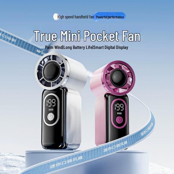 Mini Handheld Cold Turbine Fan: Portable, USB Rechargeable with Digital Display and Strong Wind for Outdoor Camping