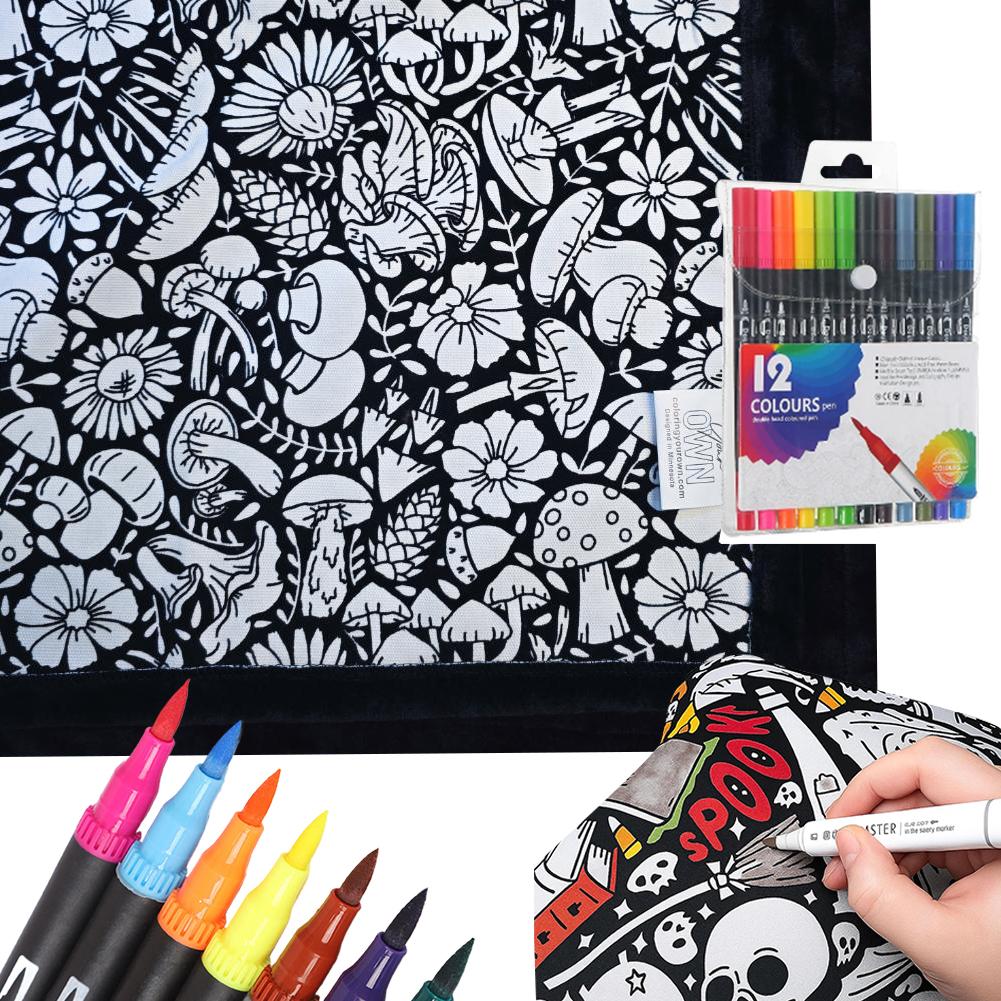 Раскрашиваемое DIY washable одеяло с 12 цветными маркерами, творческое искусство, индивидуально окрашенная ткань с цветами, одеяла для взрослых, для релаксации