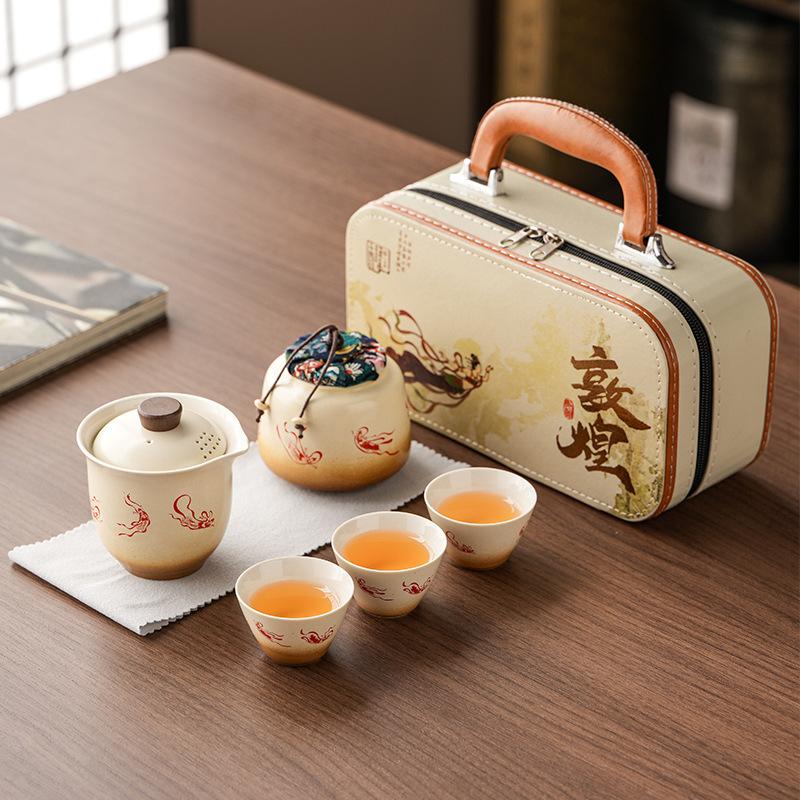 Dunhuang Feitian Hand Grab Pot Travel Tea Set Portable Outdoor Portable Bowl Cover Kung Fu Tea Set Business Souvenir