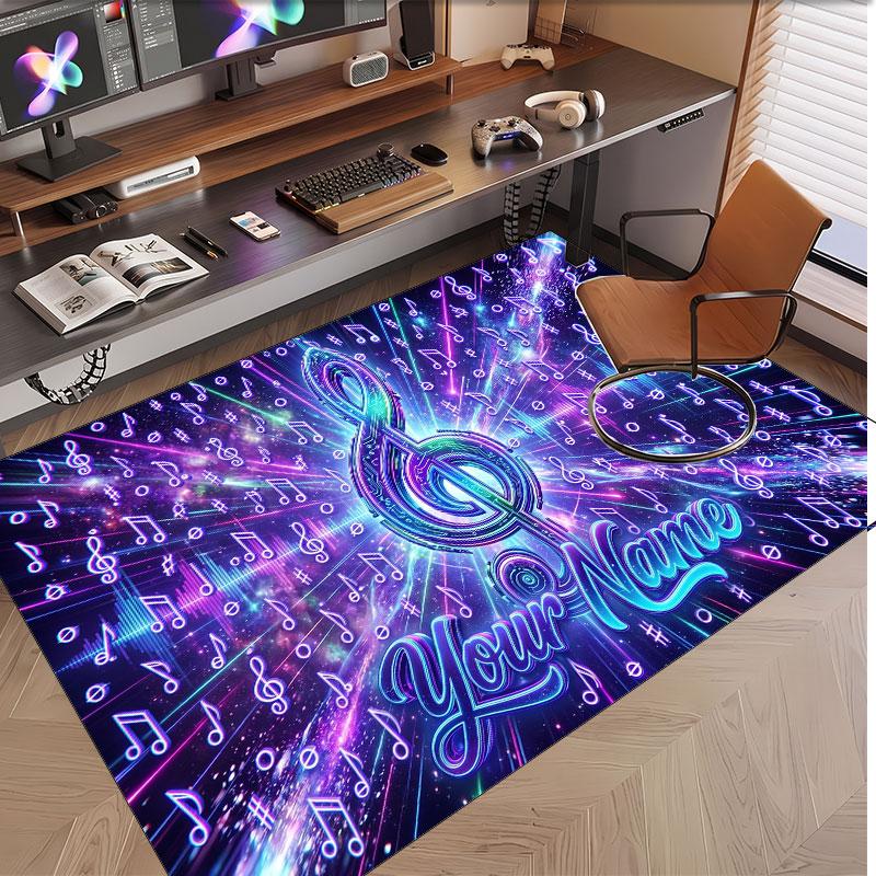Music General Theme Soft Crystal Velvet Rug Custom Name & Text Print Non Slip Floor Rug for Bedroom Living Room
