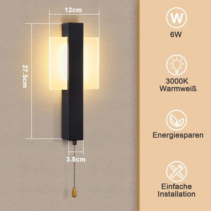 Applique murale LED d'intérieur - NETTLIFE - Nettlife - Moderne - Noir - 6W - Interrupteur à tirette