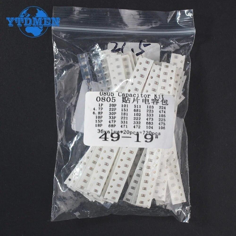 720 шт. конденсатор SMD 0603 0805 1206 36 значений, комплект конденсаторов в ассортименте 1 пФ ~ 10 мкФ 10PF 30PF 47PF 330PF 4,7NF 10NF 68NF 100NF