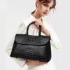 Genuine Leather Retro Women's Bag with Crocodile Pattern Handbag, Large Capacity Cowhide One Shoulder Crossbody Bag