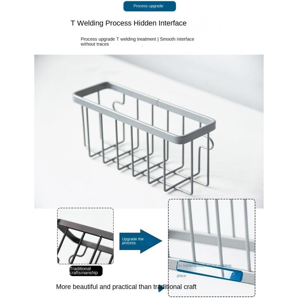 High-quality carbon steel sink storage rack with sponge, no-drill suction cup kitchen sink storage rack, rust-proof dishwashing sponge brush holder.
