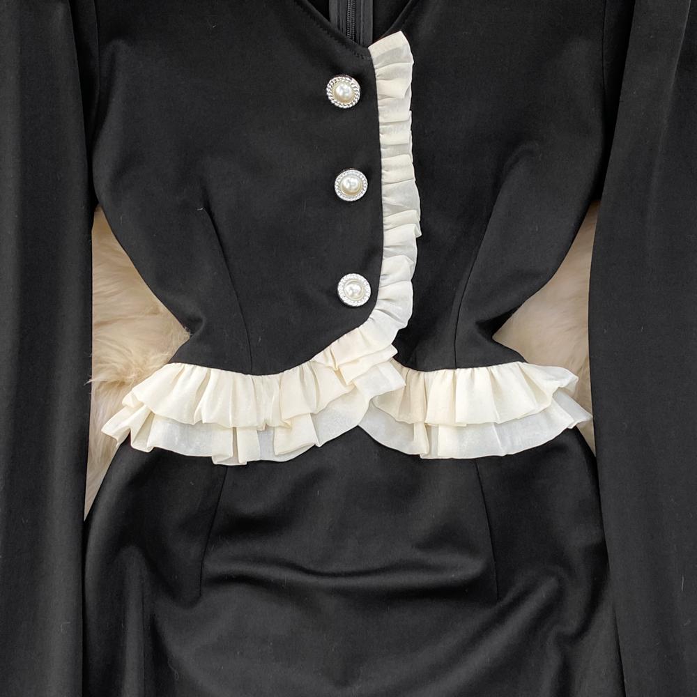 Весенне-осеннее женское платье-карандаш с оборками в стиле пэчворк, облегающее платье-карандаш, осенние винтажные черные длинные вечерние платья миди