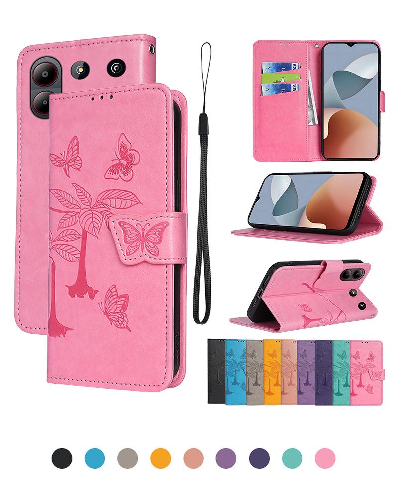 Чехол-книжка из кожи с тиснением «Бабочка» для ZTE Blade A54