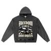 DTG Print Knitted Denim Zip-Up Hoodie Freedom On Four Wheels Brother Print Zipper Hoodies