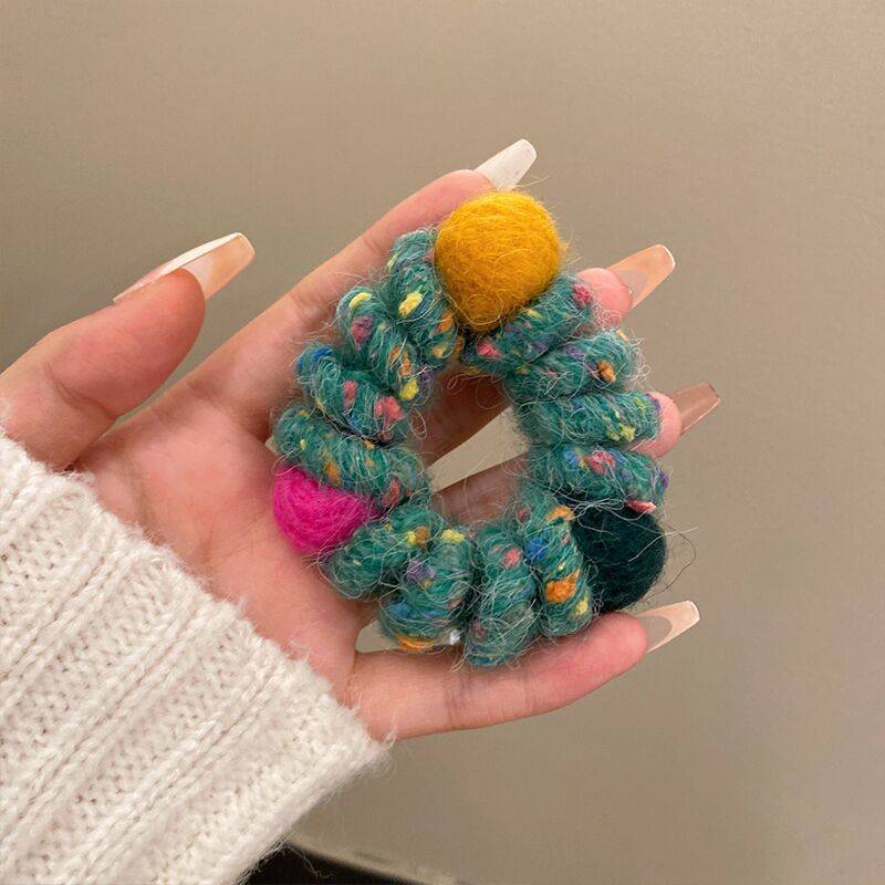Телефонный провод резинки для волос шерстяные спиральные резинки для волос кольца женские плюшевые шарики держатели для хвостиков аксессуары для волос