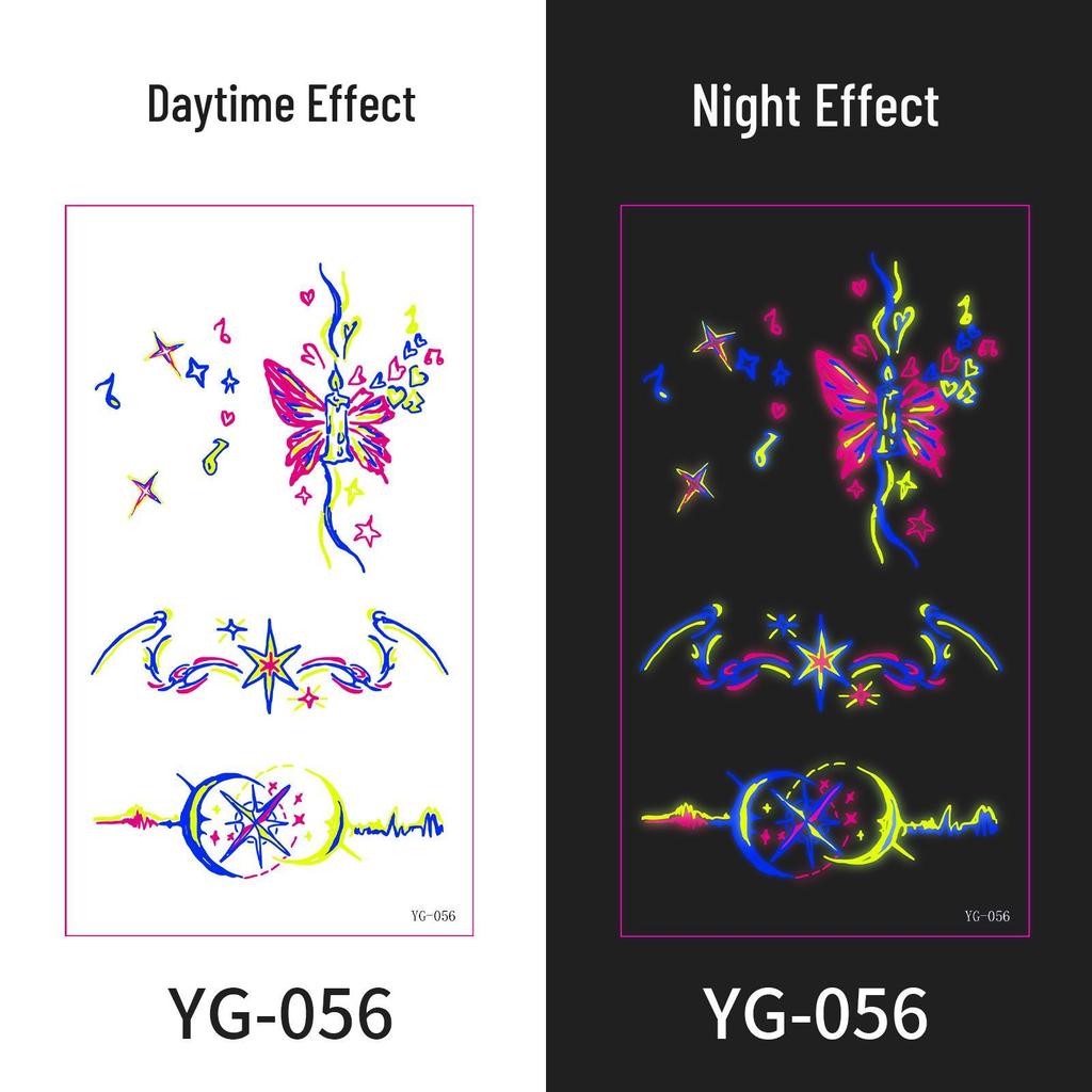 Неоновые светящиеся тату-наклейки для музыкального фестиваля: Яркие флуоресцентные дизайны для концертов и вечеринок