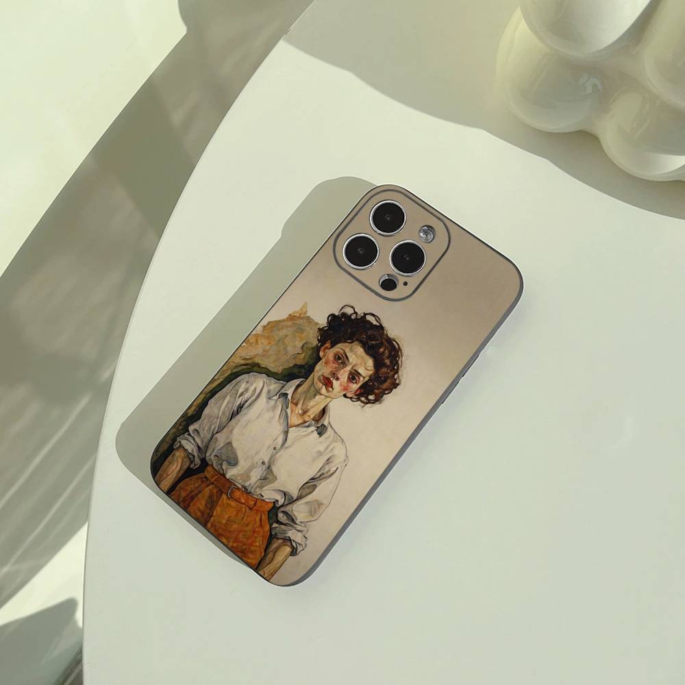 Чехол для телефона E-Egon S-Schiele для iPhone 17,16,15,14,13,12,11 Pro Max,16/15/14Plus,XS Мягкий черный чехол