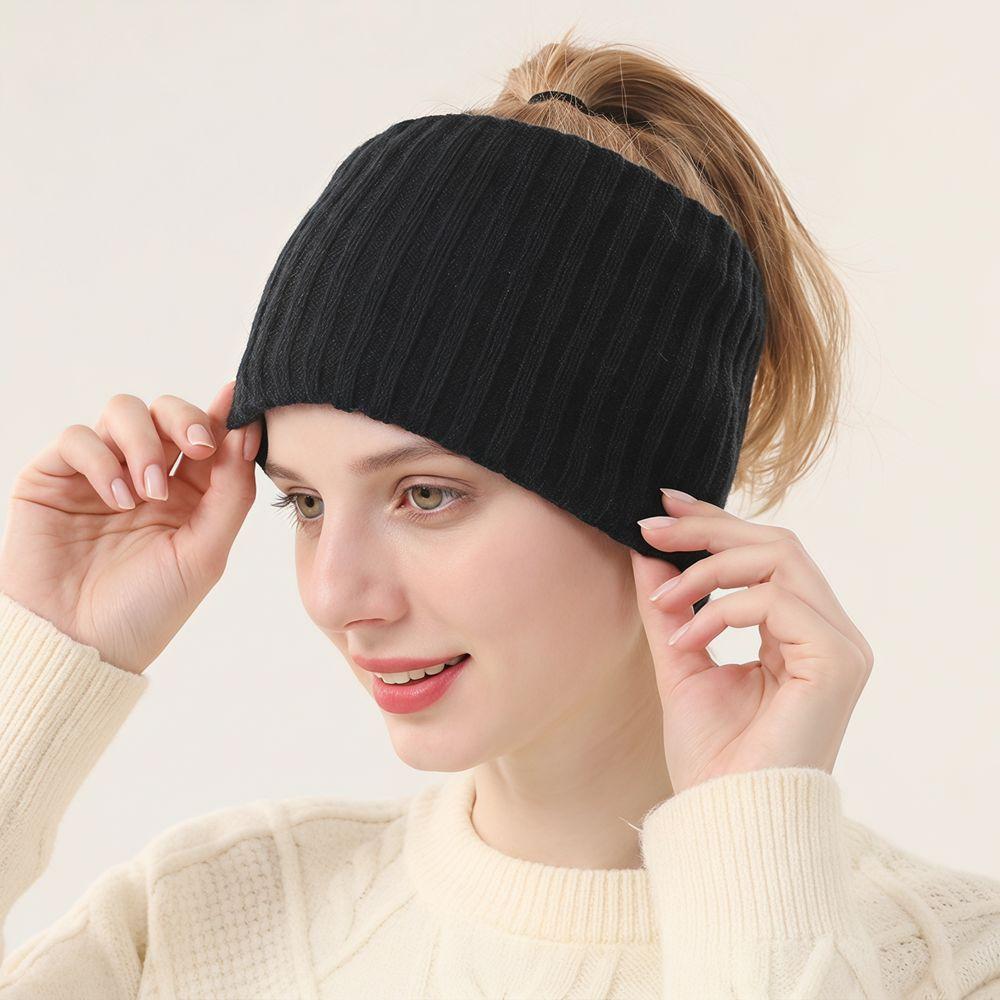 Plush Knitted Headband Ear Warm Winter Elastic Headband Sweet Solid Color Hairband Girl