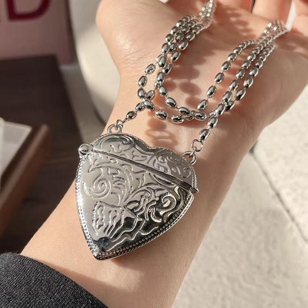 Openable Heart Locket Necklace Zinc Zinc Alloy Metal Photo Box Pendant Jewelry and Accessories