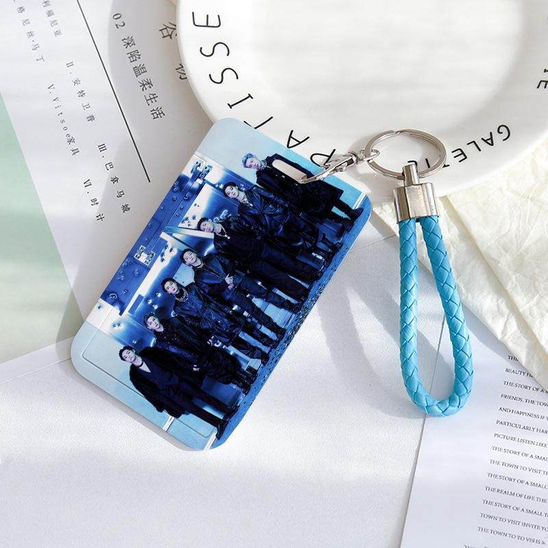 BTS Sliding Photocard Holder, Protective ID Badge Card Case with Braided Keychain Strap, Student Campus Bus Meal Card Protector Merch for ARMY