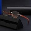 Diamond Trimmed Rimless Glasses Men'S Retro Imitation Wood Grain Glasses Legs Sunglasses Uv Protection Personalized Sunglasses