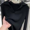 Футболка с лацканами, женская осенне-зимняя вязаная рубашка поло, однотонная эластичная трикотажная майка, вязаный пуловер, свитер