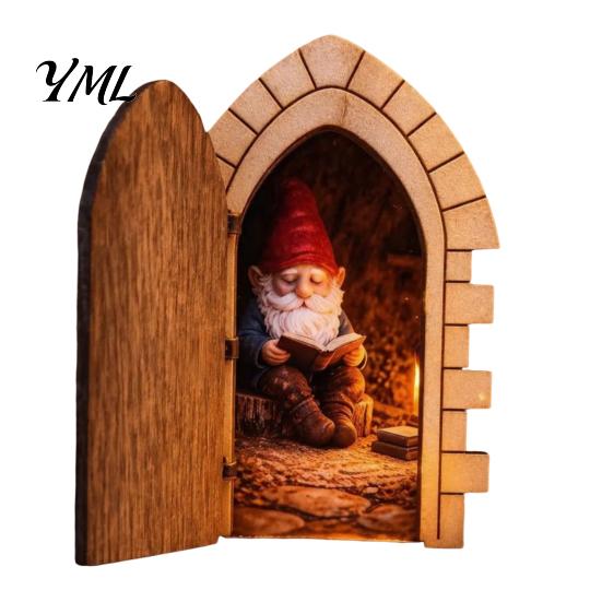Smooth Wooden Craft Ornaments Fairy Gnome Door Tabletop Ornament, Mini Elf Figurine, Whimsical Small Retro Arched Decor Tale Home Garden Decor,