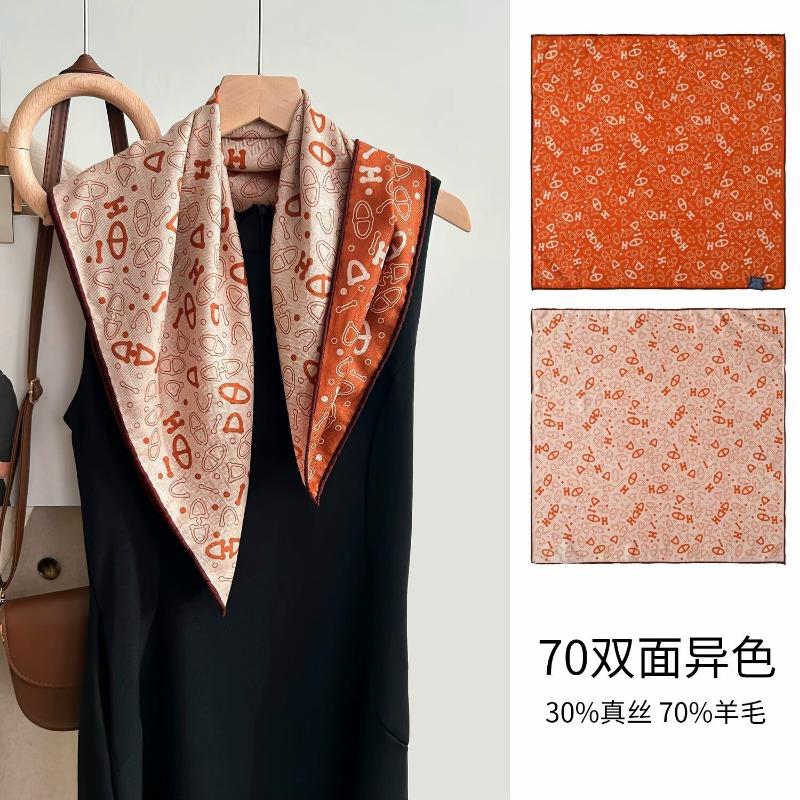Colored leaves double-sided heterochrome silk wool silk scarf women's new thermal shawl light luxury versatile silk wool scarf