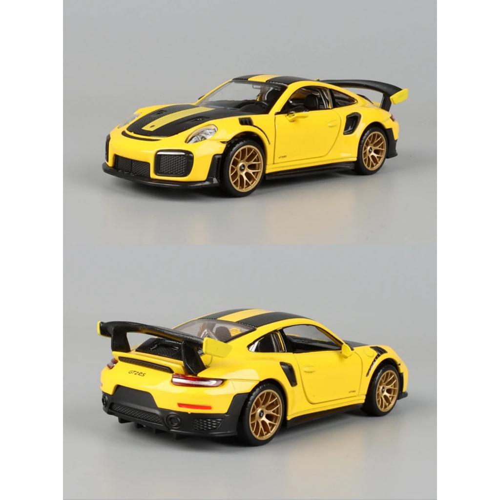 1/32 Модель спортивного автомобиля Porsche 911 GT2 RS из сплава, литая металлическая модель гоночного автомобиля, симуляция звука и света, коллекция, детские игрушки, подарки