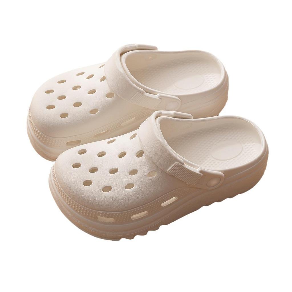 Женские пляжные туфли на толстой подошве с противоскользящим эффектом 2024: Закрытый носок, Дизайн с отверстиями, Полушлепанцы для летней уличной носки.