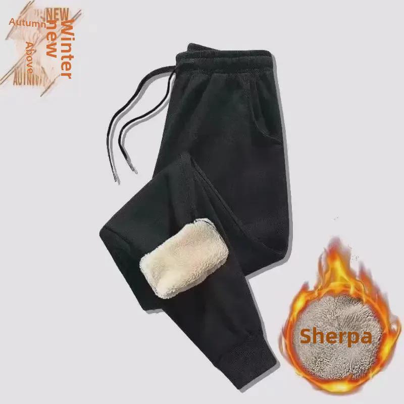 Мужские спортивные штаны из овечьего флиса: Осень/зима, свободный крой, модный утолщенный бархат, повседневные длинные брюки.