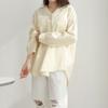 New ArriVals Open Run V Neck Collar Cotton Long Blouse Black