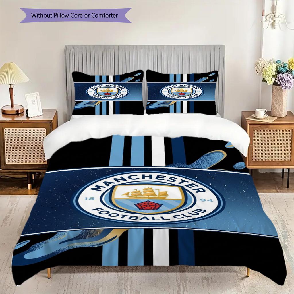 Manchester City Glory Three-piece set (1 * duvet cover + 2 * pillowcase, without core) 2DFlat Duvet cover and pillowcase Christmas birthday gift