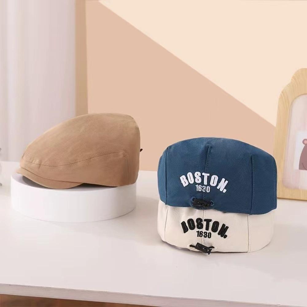 Drawstring Kids Peaked Cap Solid Color Newsboy Cap Retro Baby Beret Hat Spring