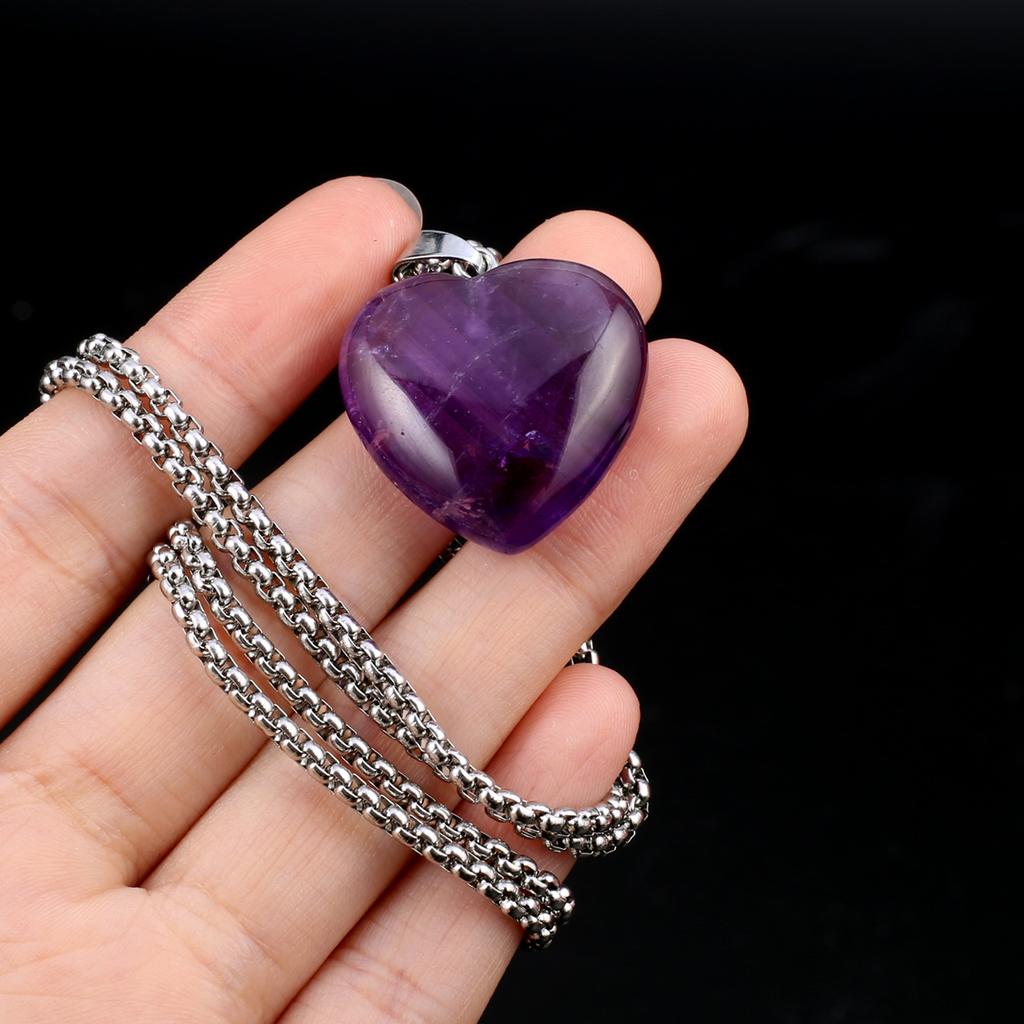 1 шт. в партии, ожерелье из натурального камня, кулон в форме сердца, кристалл, аметист, агат, опал, цепочка из нержавеющей стали, ожерелья для женщин, ювелирные изделия 30x30x10 мм