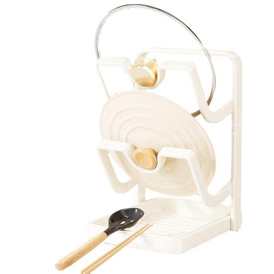 Yousheng Настольный органайзер для крышек от кастрюль, подставка для хранения крышек от сковородок со съемным поддоном для капель и подставкой для ложки, органайзер для кухонной столешницы во время приготовления пищи для крышек