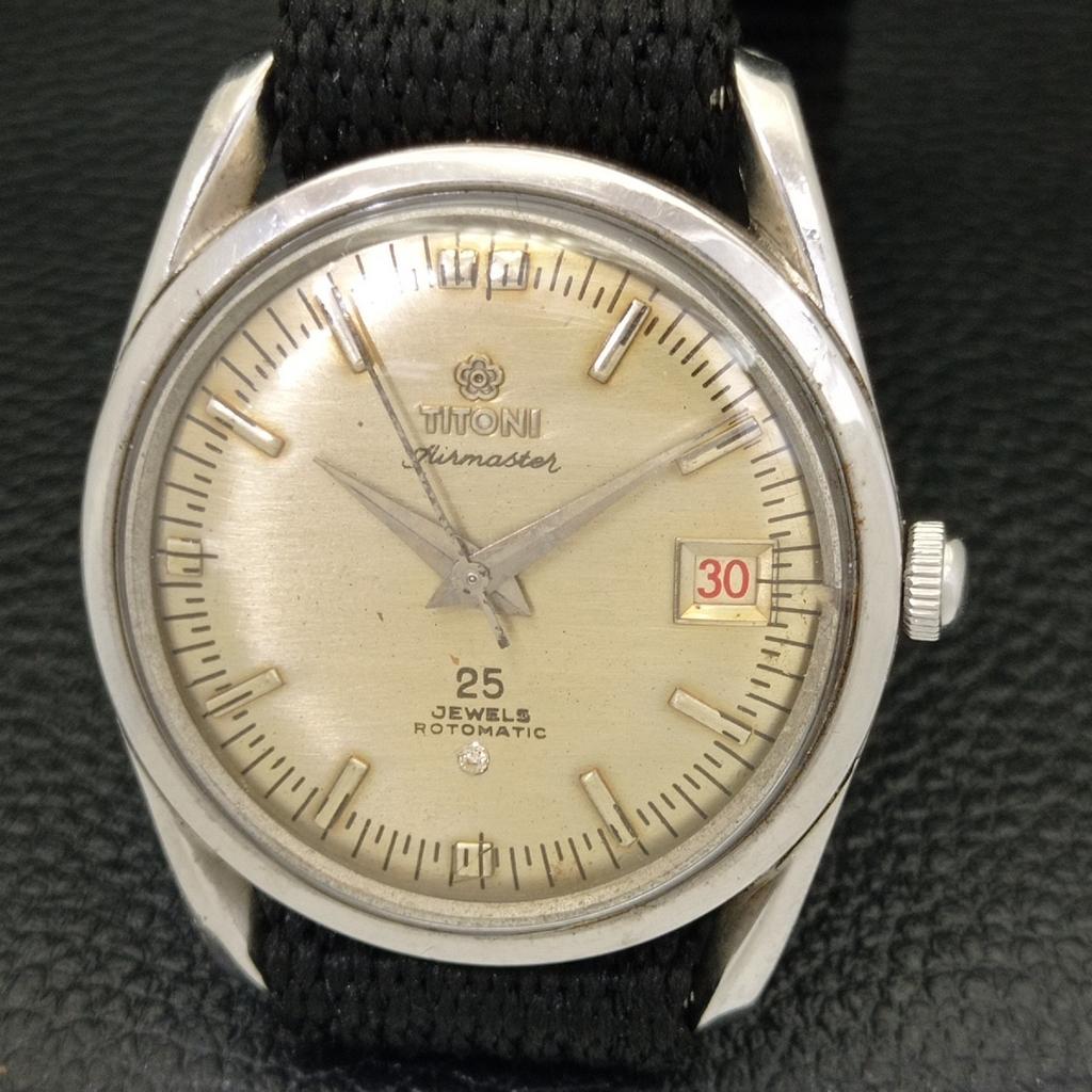 USED SWISS TITONI AIRMASTER ROTOMATIC MENS DATE ORIGINAL DIAL WATCH A431429-2 R107-a431429