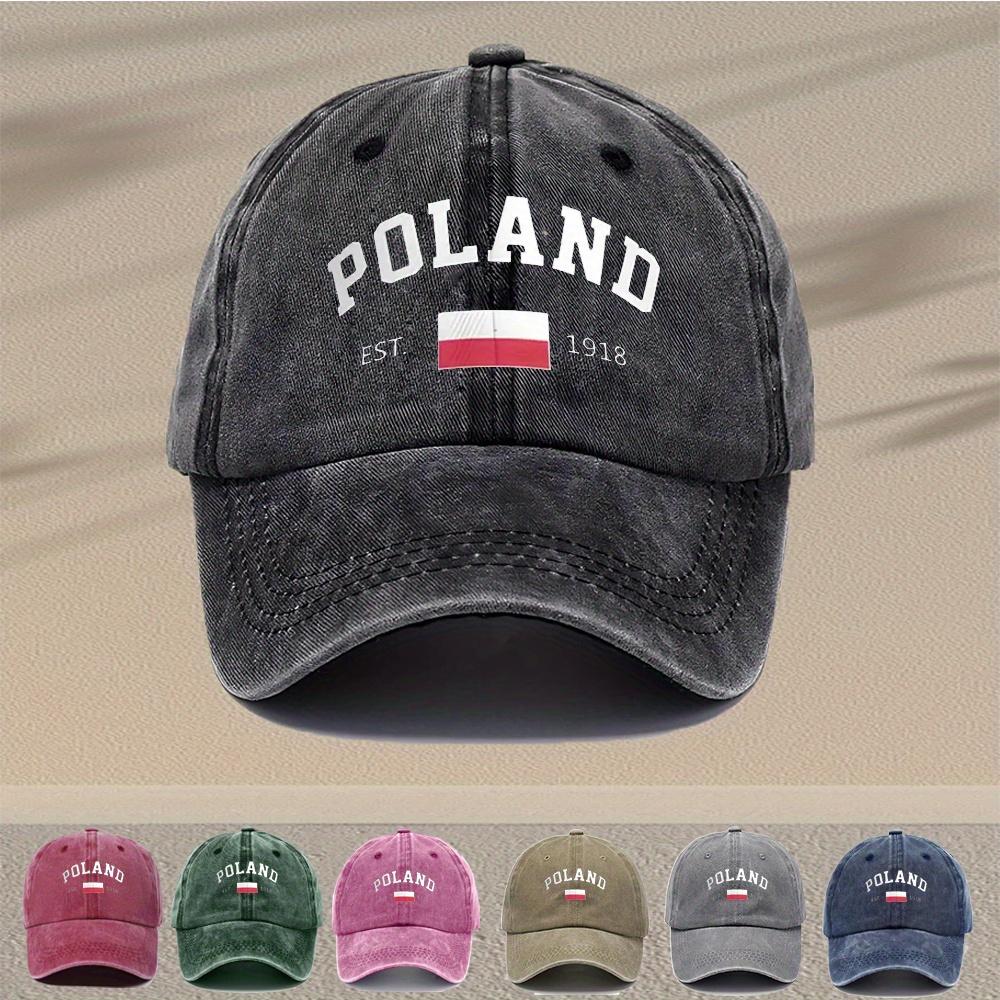 Unisex Vintage Washed Baseball Cap Adjustable Breathable Trucker Hat with Distressed Poland Lettering Lightweight Casual Da