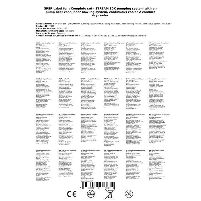Tireuse à bière - STREAM 80K - Pompe à bière 2 lignes - Refroidisseur à débit continu - Refroidissement à sec