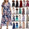 Модное женское летнее сексуальное платье больших размеров с круглым вырезом и принтом на плечах и короткими рукавами