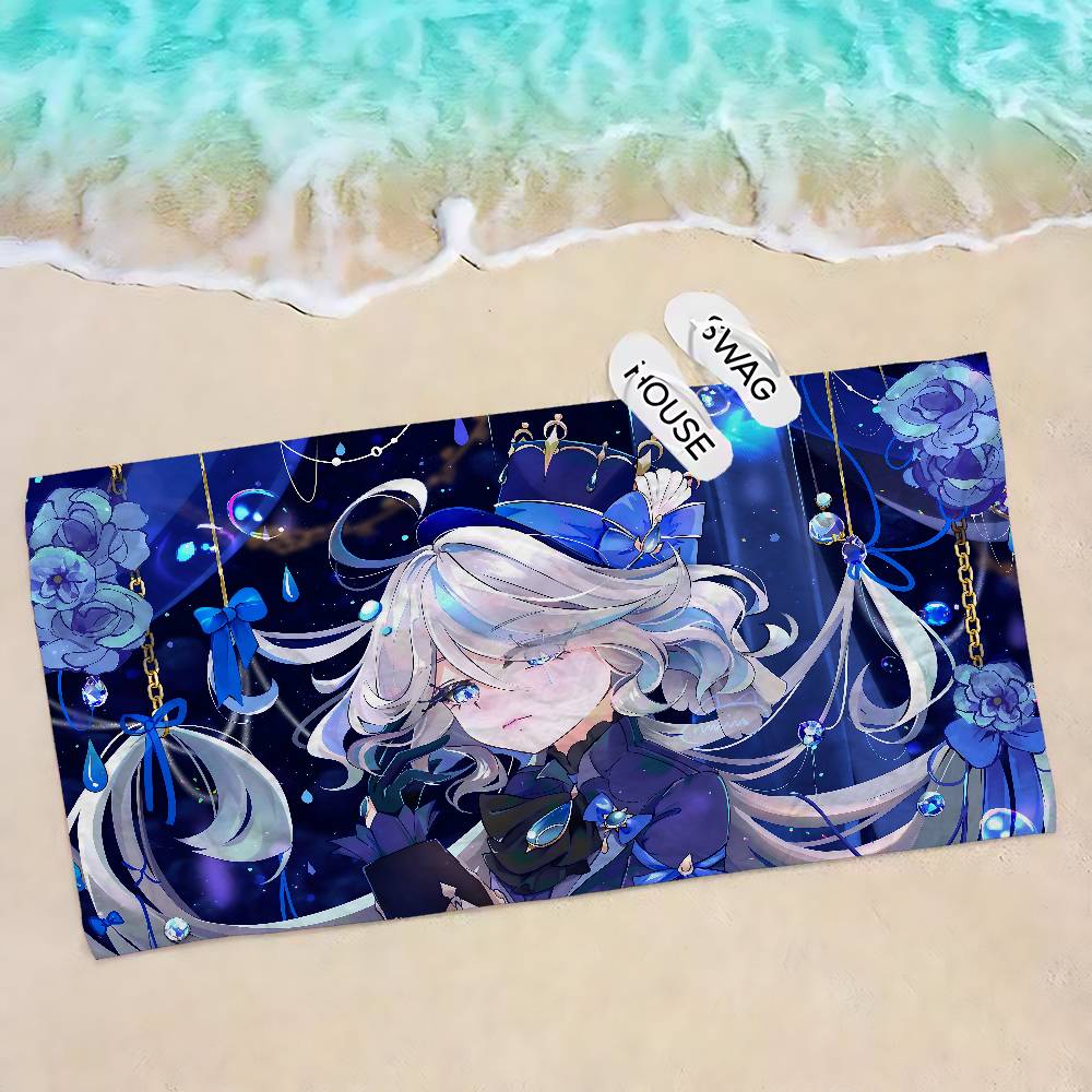 Genshin Impact Furina Focalors Bath Towel Microfiber Soft Water Absorbing Breathable For Kids Decorative Cartoon Beach Towel