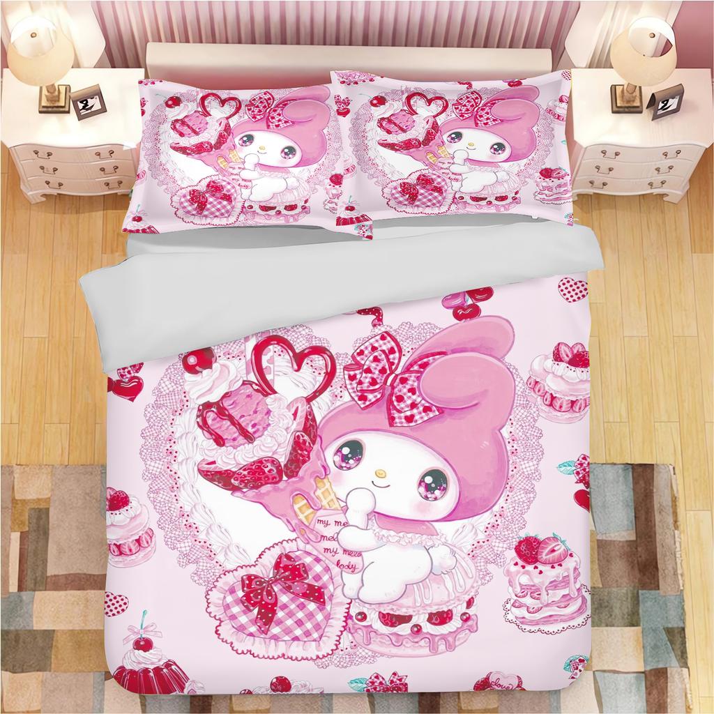 Серия Sanrio Набор постельного белья пододеяльник Kuromi для детей Размер King-size Роскошный чехол 100% Полиэстер 3 предмета Рождественские подарки Декор для дома