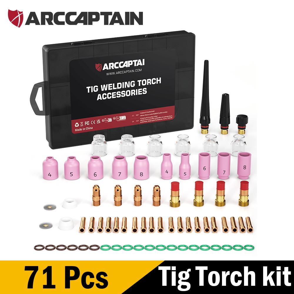 ARCCAPTAIN WP-17/18/26 TIG Welding Torch Accessories kit 49/71Pcs Nozzle Collets Body Stubby Gas Lens Glass Cup consumables Kit
