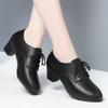 Women Work Shoes Black Lace Up Middle Heel Leather Shoes Spring Autumn Soft Soles Breathable Comfortable Single Shoes