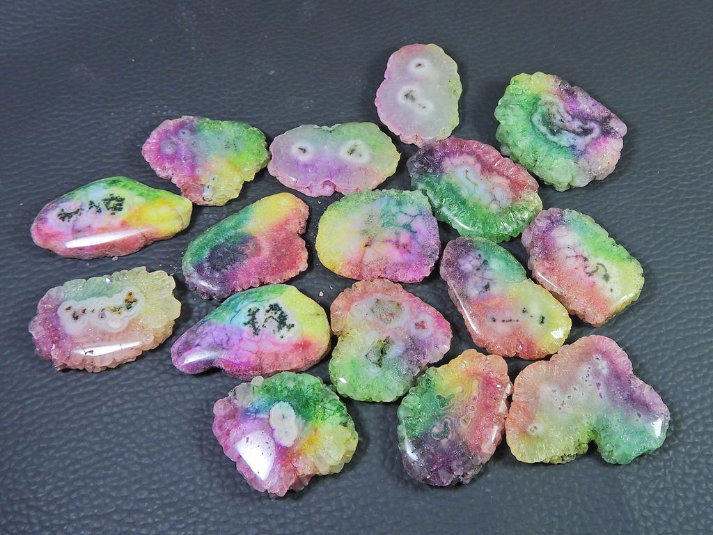 AAA окрашенный солнечный друзовый кварцевый срез кабошон россыпью драгоценный камень 16 шт. лот 28-33 мм RQ-2758