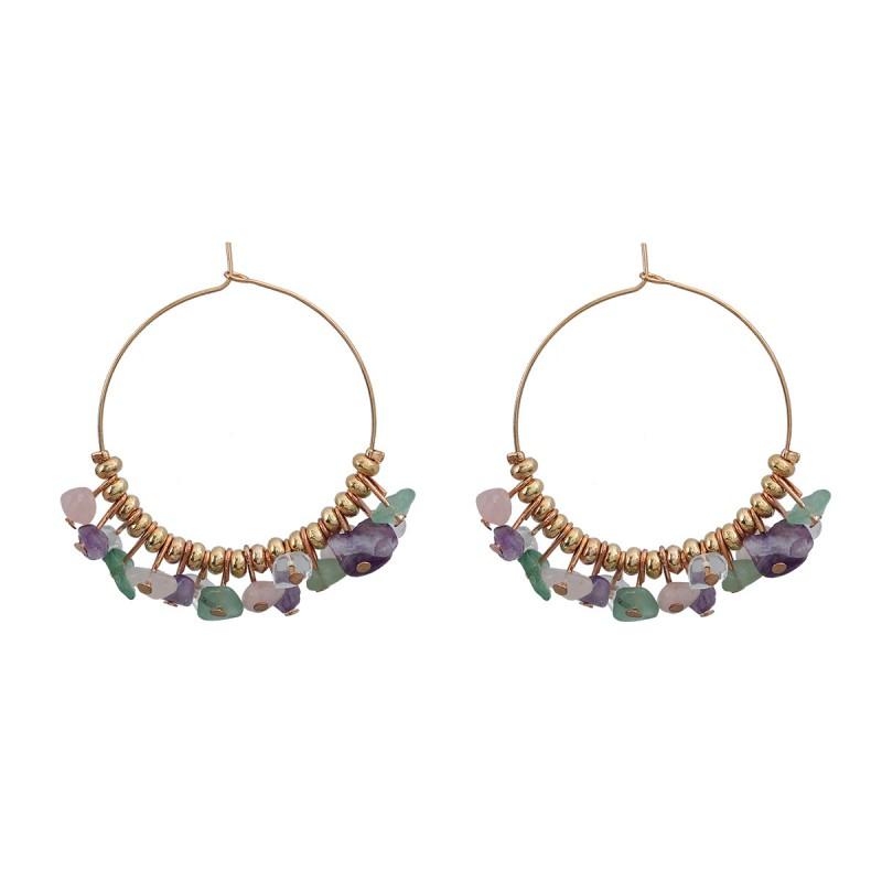 Boho Chic Circular Alloy Resin Earrings Women Geometric Dangle Hoop Jewelry Ethnic Style